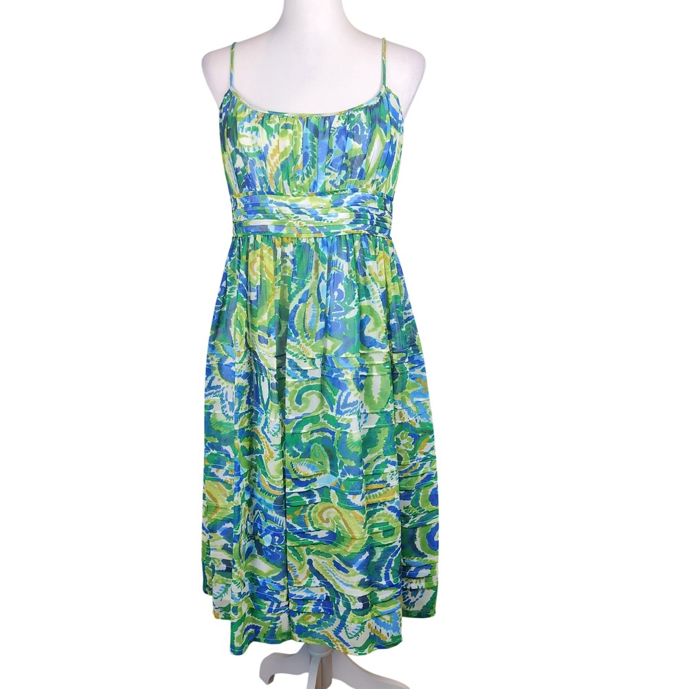 Jones New York Dress Womens 10 Green Blue‎ Watercolor Spaghetti Strap